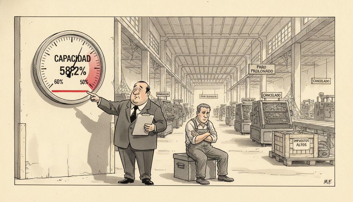 Industria al 58,2% de capacidad — nueve meses bajo el 60% revelan distorsión previa