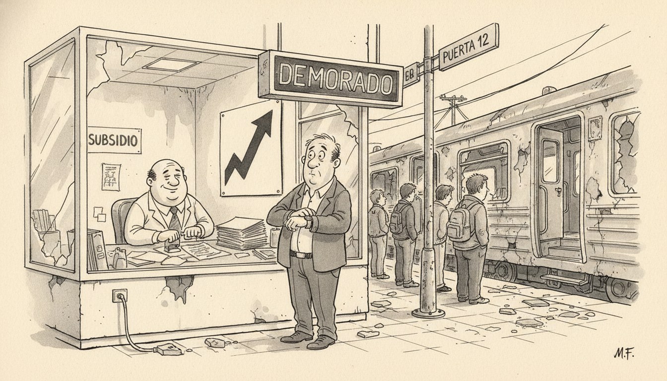 Mientras el tren se cae a pedazos, el subsidio sigue de pie: puntual, generoso, y sin pasajeros que lo esperen.